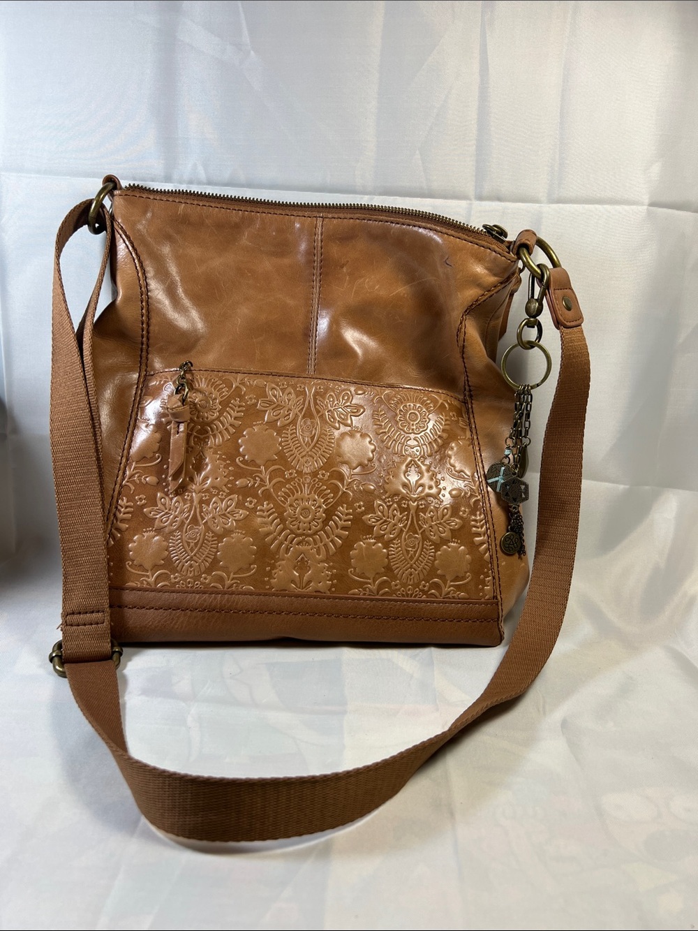 The Sak Embossed Leather Crossbody Bag - Cognac Brown